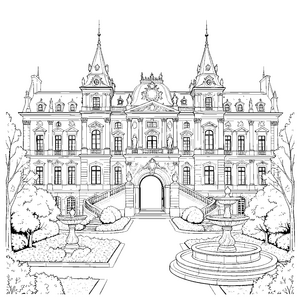 Prachtvoller Palast mit Türmen und Treppen Bastelmotiv für Gartenfreunde
