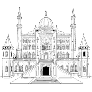 Majestätischer Palast mit Minaretten Ausmalbild für neugierige Architekturfans