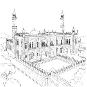 Detailreicher Palast mit Minaretten Malvorlage für kleine Abenteurer