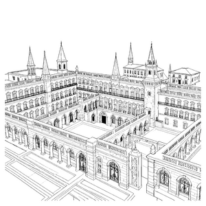 Majestätischer Palast mit Arkaden Bastelmotiv für kleine Architekturfans