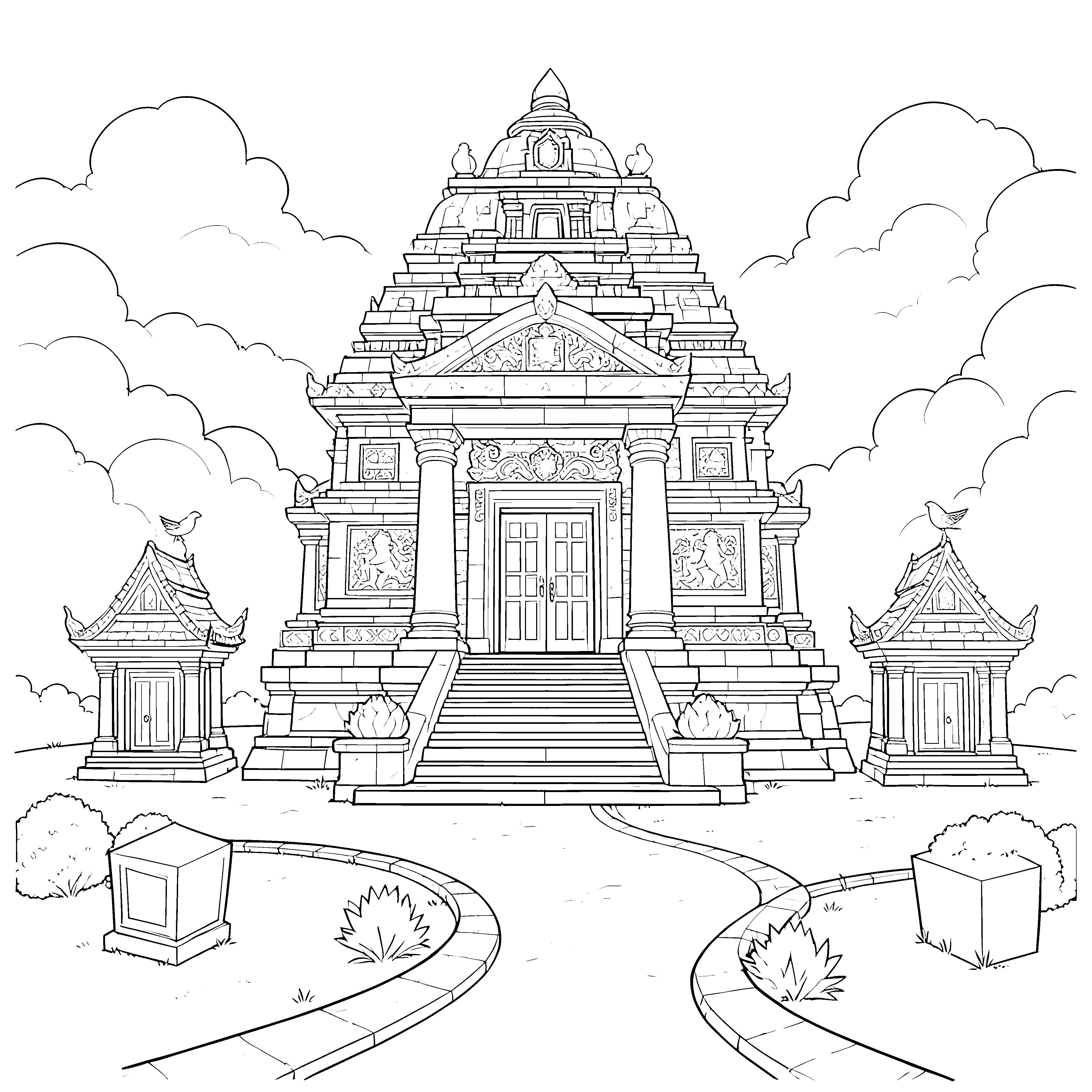 Majestätischer Tempel mit Treppe Bastelmotiv für kleine Abenteurer