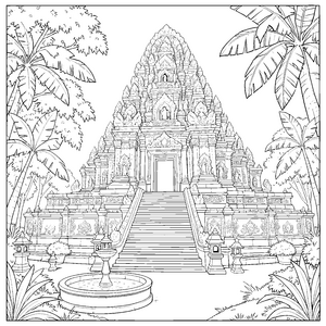 Exotischer Tempel mit Palmen Bastelvorlage für Dschungelträumer
