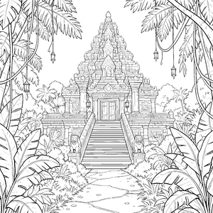 Mystischer Tempel mit Löwenstatuen Bastelmotiv für neugierige Dschungelfreunde