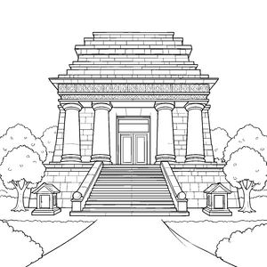 Monumentaler Tempel mit Säulen Ausmalbild für mutige Tempelbesucher