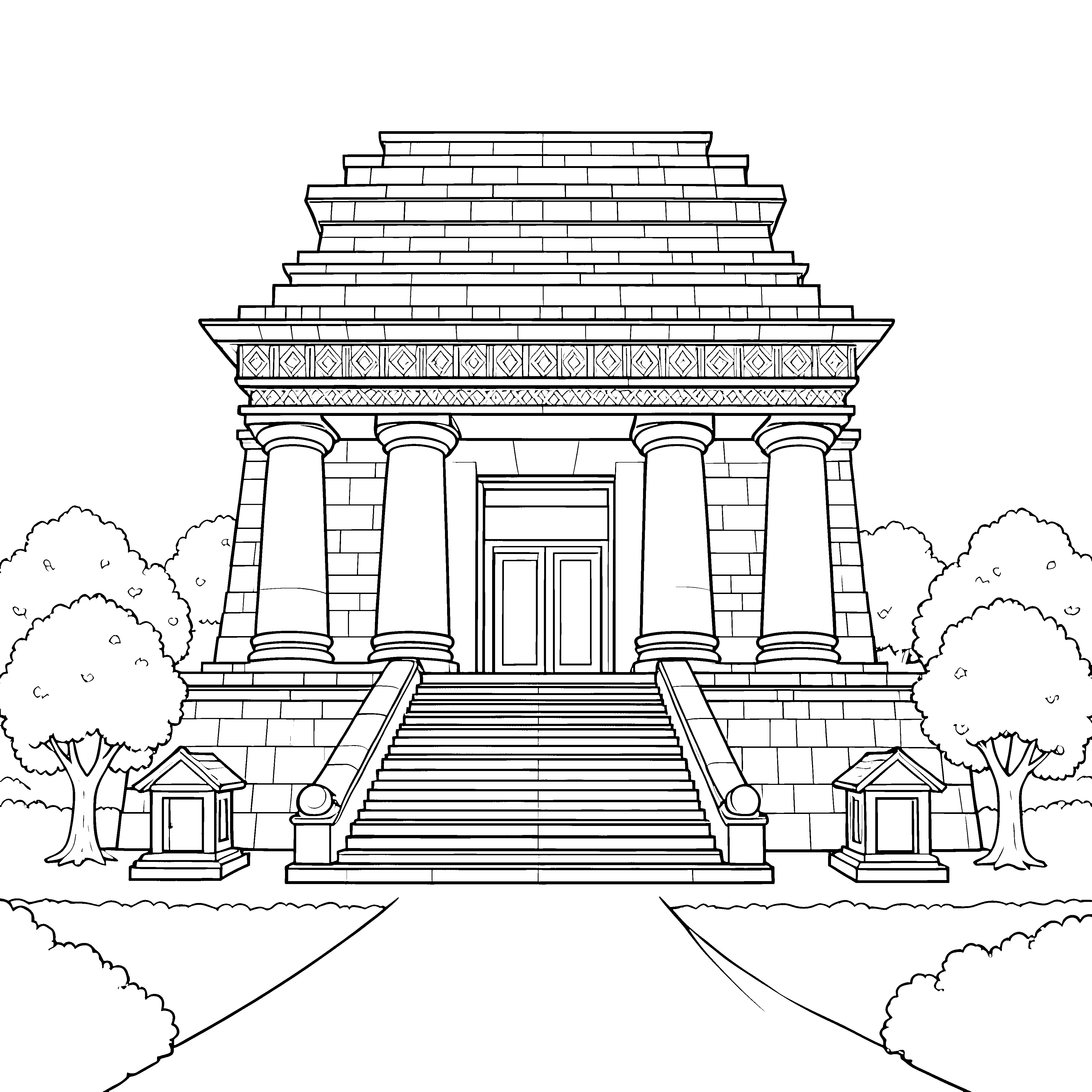 Monumentaler Tempel mit Säulen Ausmalbild für mutige Tempelbesucher