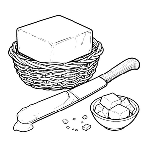 Rustikale Butter im Korb Ausmalbild für mutige Backbegeisterte
