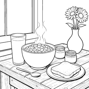 Genüssliches Müsli und Toast Malbild für mutige Frühstückshäppchen