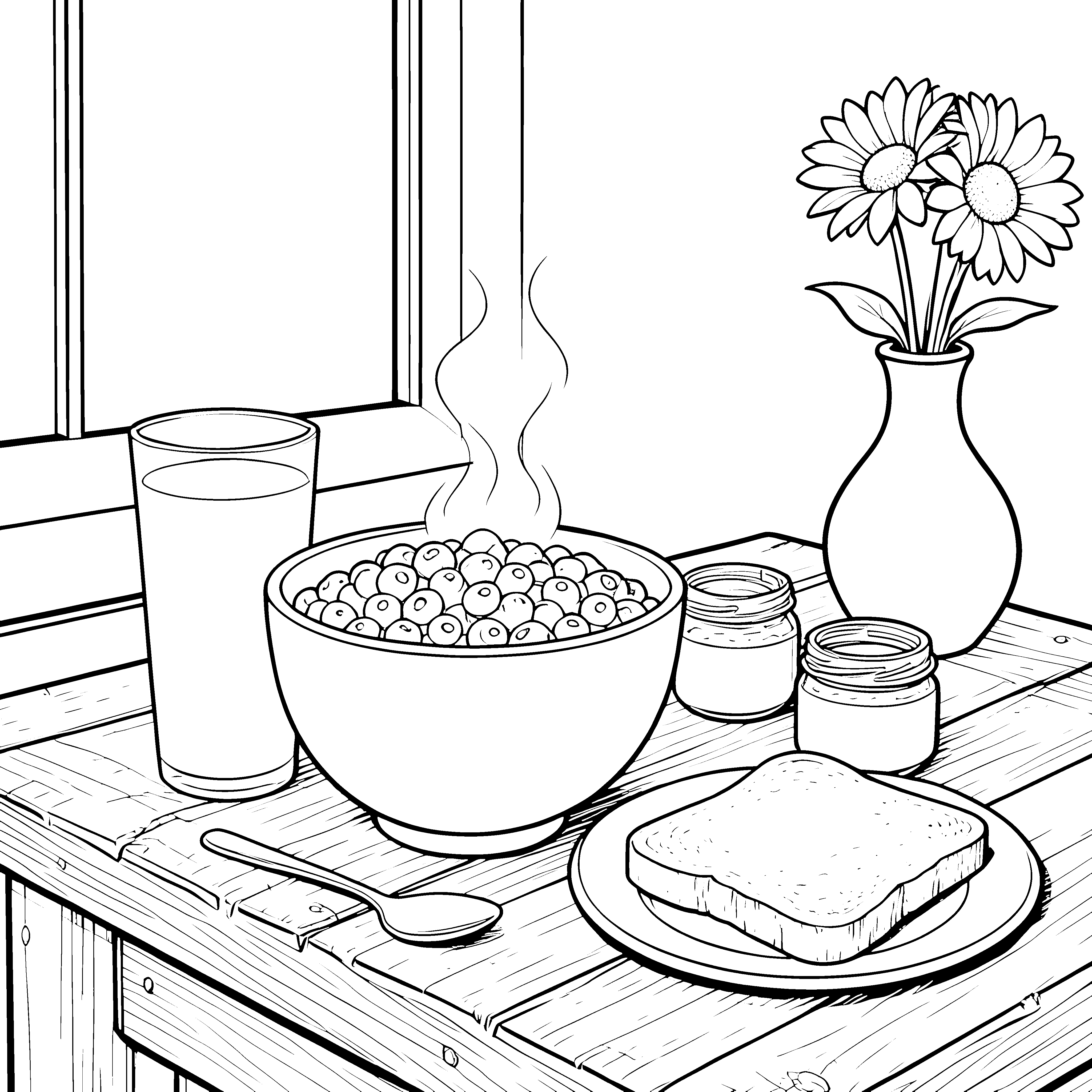 Genüssliches Müsli und Toast Malbild für mutige Frühstückshäppchen