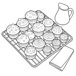 Bunte Muffins mit Glasur Malvorlage für kreative Backfans