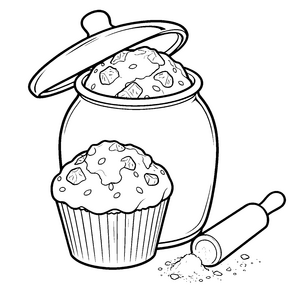 Appetitliche Muffins mit Nudelrolle Bastelvorlage für junge Backbegeisterte