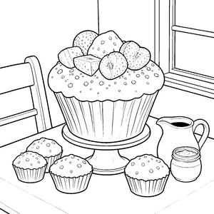 Frische Muffins mit Erdbeeren Malvorlage für junge Naschkonfetti