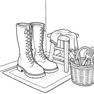 Rustikale Schnürstiefel mit Gartenkorb Bastelvorlage für kreative Gartenhelfer