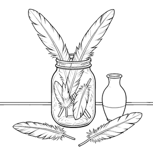 Sanfte Federn im Glasgefäß Malbild für neugierige Naturbeobachter