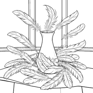 Elegante Federn in der Vase Bastelvorlage für kreative Naturforscher
