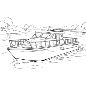 Großes Motorboot mit Steuerhaus Bastelmotiv für kreative Flussfarer