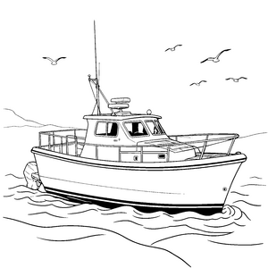 Wellenreiter Motorboot mit Möwen Malvorlage für malfreudige Meeresforscher