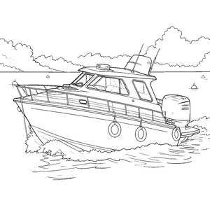 Schnelles Motorboot mit Außenbordmotor Ausmalvorlage für neugierige Wasserfreunde
