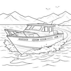 Kraftvolles Motorboot mit Bugwelle Malvorlage für Bergbegeisterte