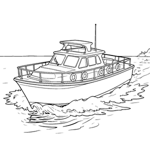 Stolzes Motorboot mit Rettungsringen Ausmalbild für junge Wasserfreunde