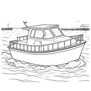 Dynamisches Motorboot im Hafen Ausmalvorlage für junge Seefahrer