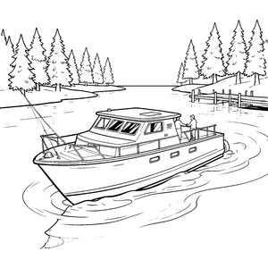 Abenteuerliches Motorboot mit Angelrute Ausmalbild für mutige Wasserritter