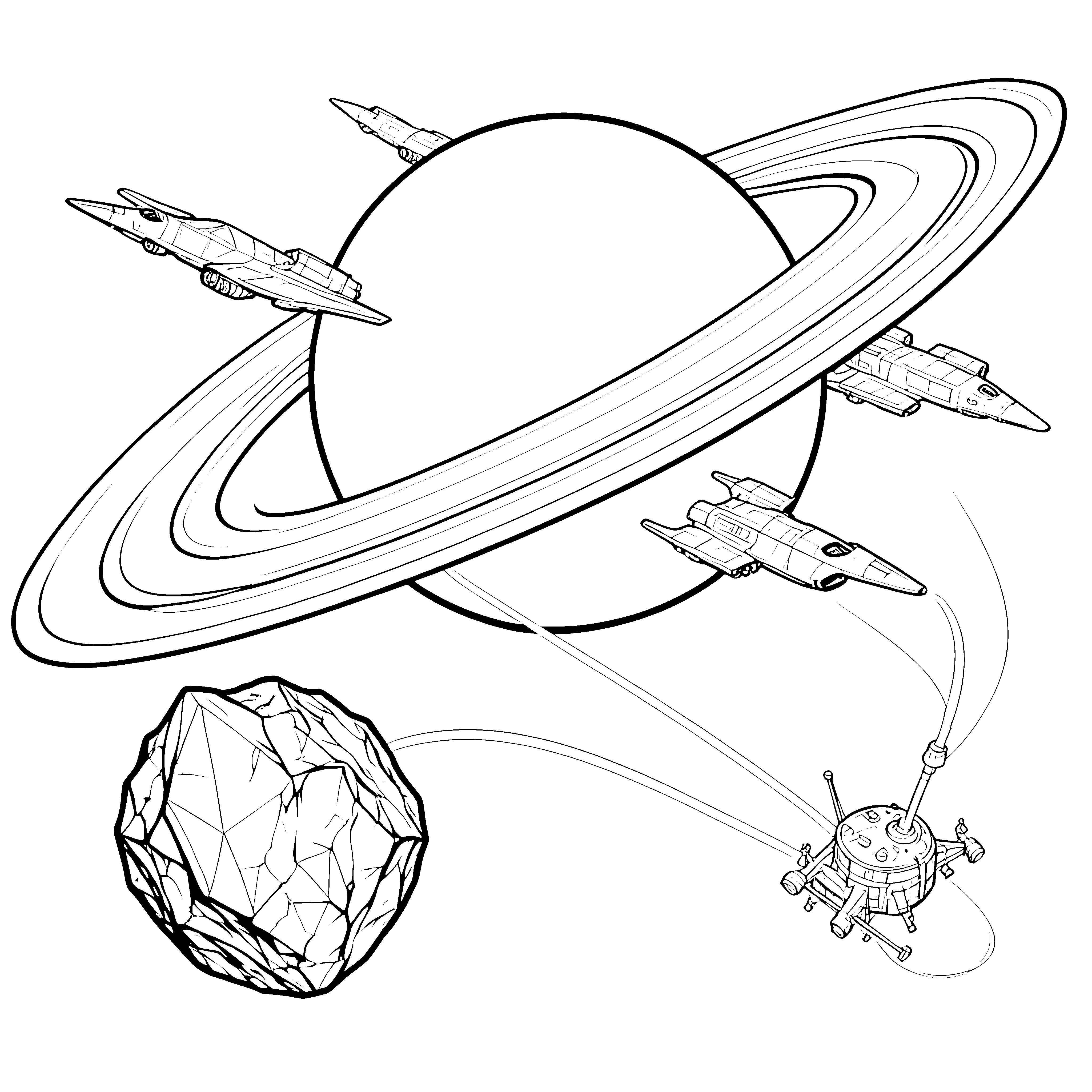Abenteuerlicher Saturn mit Raumsonde Bastelmotiv für kleine Weltraumfahrer