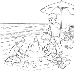 Abenteuerliche Sandburg am Meer Malbild für neugierige Strandkinder