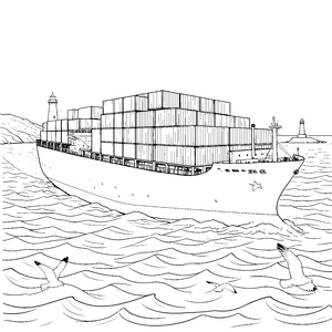 Riesiges Containerschiff mit Möwen Bastelvorlage für Meeresforscher