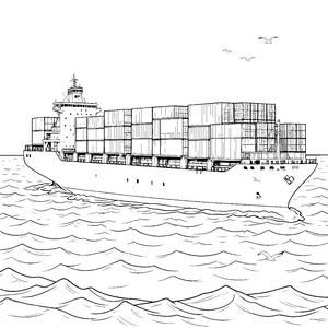 Wuchtiges Containerschiff auf Wellen Malbild für verträumte Seebären