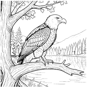 Majestätischer Weißkopfseeadler auf Baumast Bastelvorlage für junge Seenaturfreunde