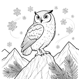 Erhabene Schneeeule auf Felsen Ausmalbild für fröhliche Bergfreunde