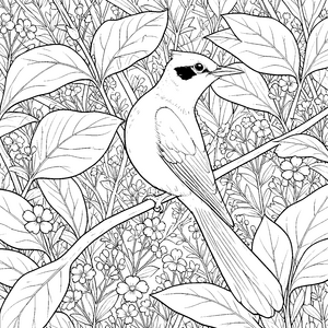 Naturverbundener Kuckuck im Blumenbusch Ausmalbild für kleine Pflanzenforscher