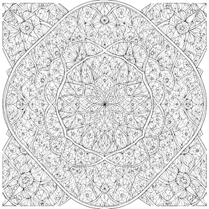 Komplexes Blumenmandala mit filigranen Linien Ausmalbild für kleine Künstler