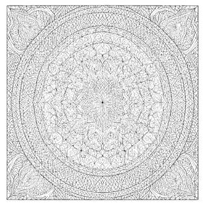 Filigranes Blumenmandala mit geometrischen Linien Ausmalvorlage für malfreudige Präzisionskünstler