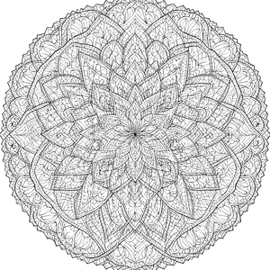 Prachtvolles Blumenmandala mit filigranen Blättern Malvorlage für konzentrierte Detailkenner