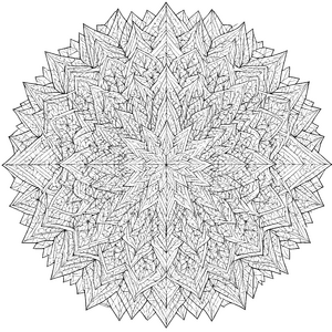 Aufwendiges Blättermandala mit geometrischen Spitzen Ausmalvorlage für malfreudige Musterprofis