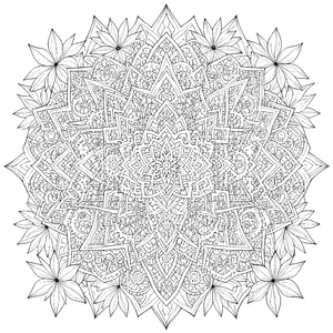 Detailreiches Blumenmandala mit feinen Linien Ausmalbild für junge Musterforscher