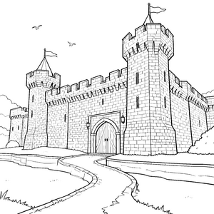 Mächtige Burg mit Wehrmauer Bastelmotiv für Geschichtsfreunde