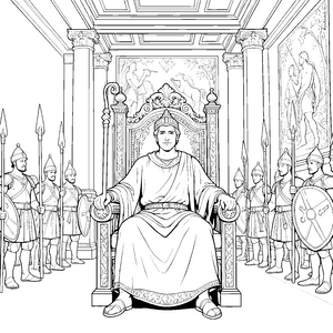 stolzer römischer Kaiser auf dem Thron Malbild für junge Palastbesucher