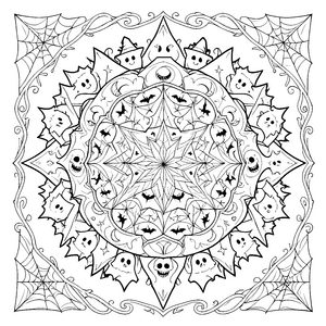 Mystisches Totenkopf-Mandala Malvorlage für neugierige Gruselpfunde