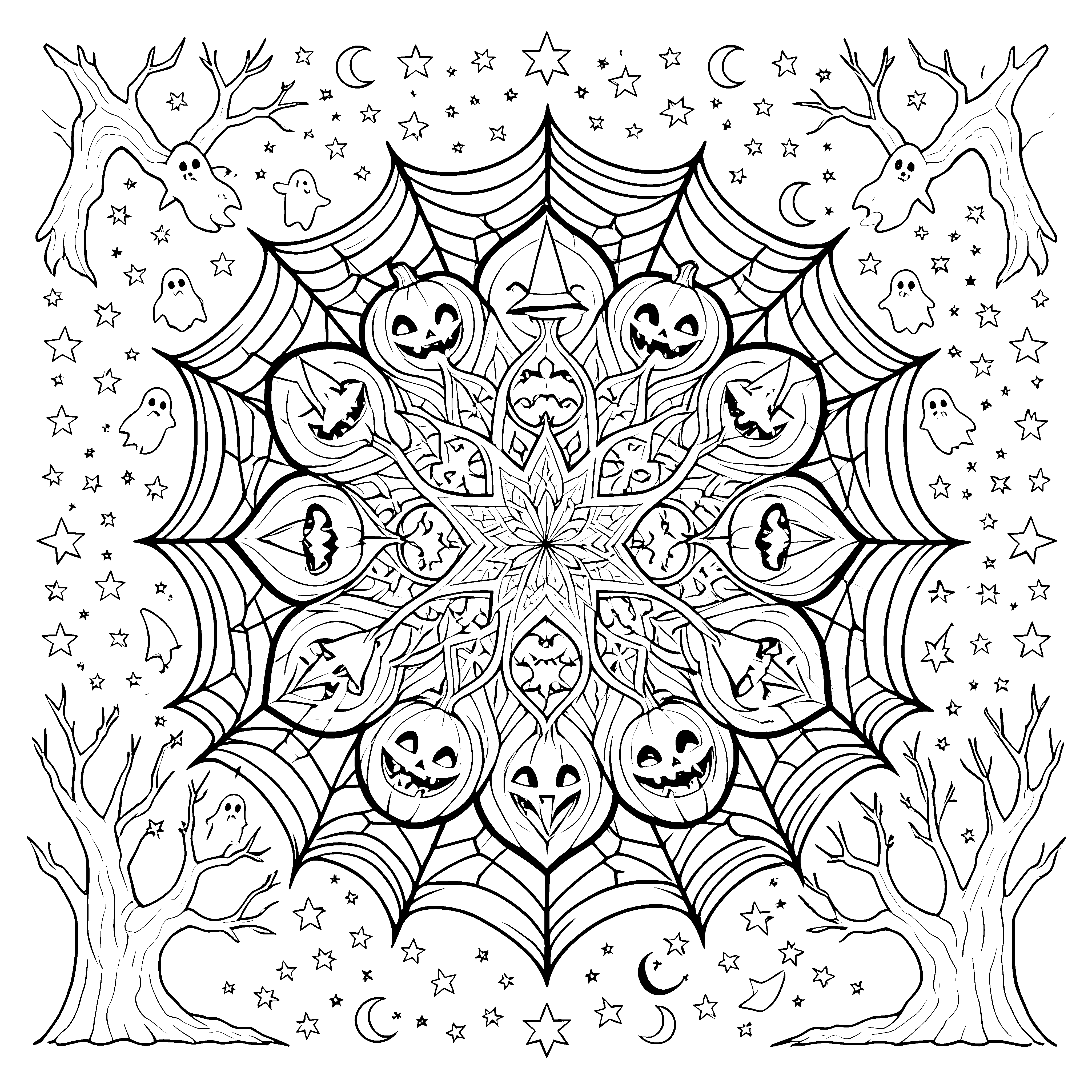 Magisches Halloween-Mandala mit Kürbissen Bastelvorlage für junge Gruselhelden