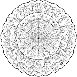 Mystisches Spinnennetz-Mandala Malvorlage für fröhliche Nachtgeister