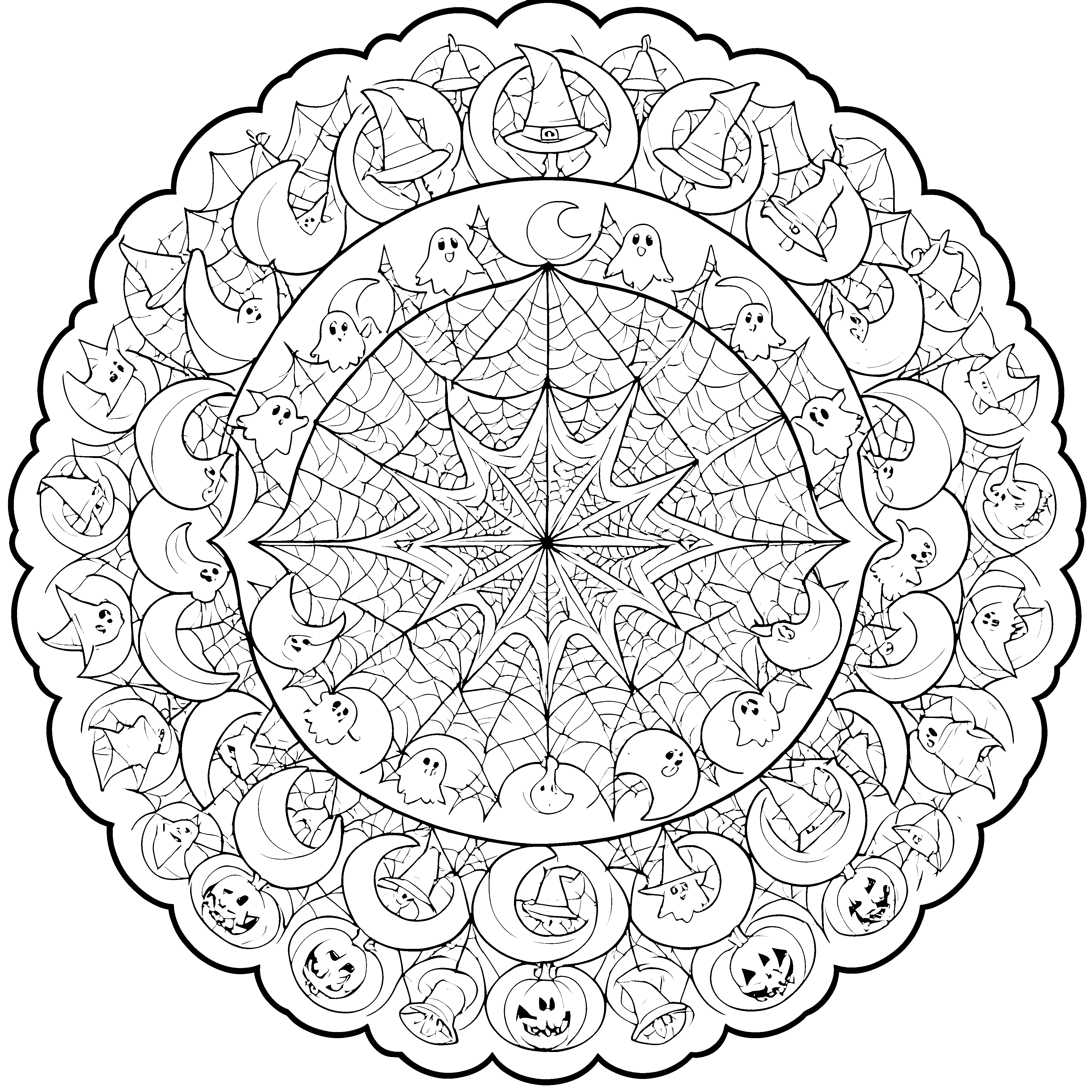 Mystisches Spinnennetz-Mandala Malvorlage für fröhliche Nachtgeister