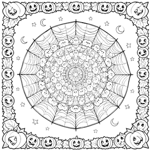 Detailreiches Kürbis-Mandala Malbild für kleine Spukfreunde