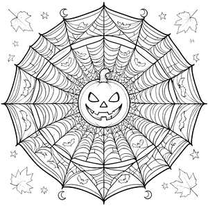 Magisches Kürbis-Mandala mit Fledermäusen Ausmalvorlage für junge Spinnenfreunde