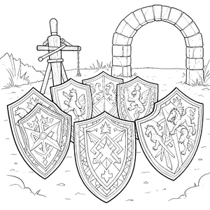 Spektakuläre Ritterschilde mit Wappen Ausmalbilder für neugierige Burgwächter Ausmalbild
