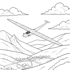 Majestätisches Segelflugzeug über Bergen Malbild für kleine Gebirgsforscher
