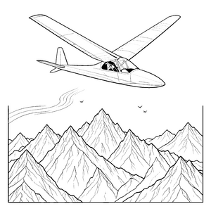 Wunderschönes Segelflugzeug über Felsgipfeln Bastelvorlage für mutige Bergflieger