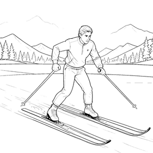 Abenteuerlicher Langläufer in den Bergen Bastelvorlage für kleine Wintersportfans