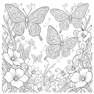 Filigrane Schmetterlings-Mandalas mit Blumen Bastelvorlage für verträumte Blütenkinder